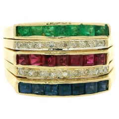 14k Yellow Gold Sapphire Ruby Emerald 
Diamond Stack Look Harem 5 Row Band Ring