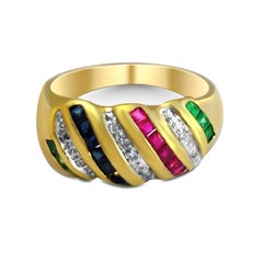 14 Karat Yellow Gold Sapphire, Ruby, Emerald, Diamond Ring