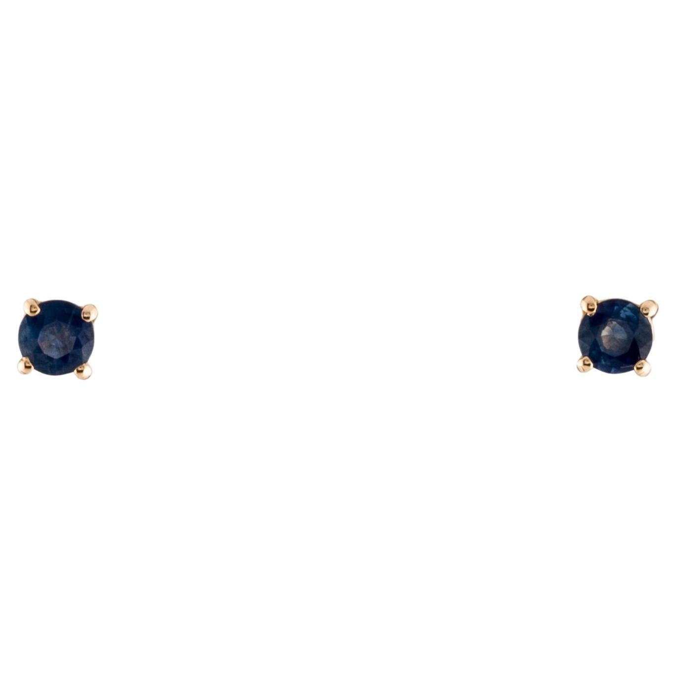 14K Yellow Gold Sapphire Stud Earrings, 0.56ct Round Faceted Blue Sapphires