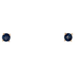 Clous d'oreilles en or jaune 14 carats avec saphirs bleus facettés ronds 0,56 carat