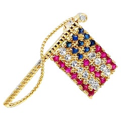 14k Yellow Gold Sapphire Studded Flag Pin