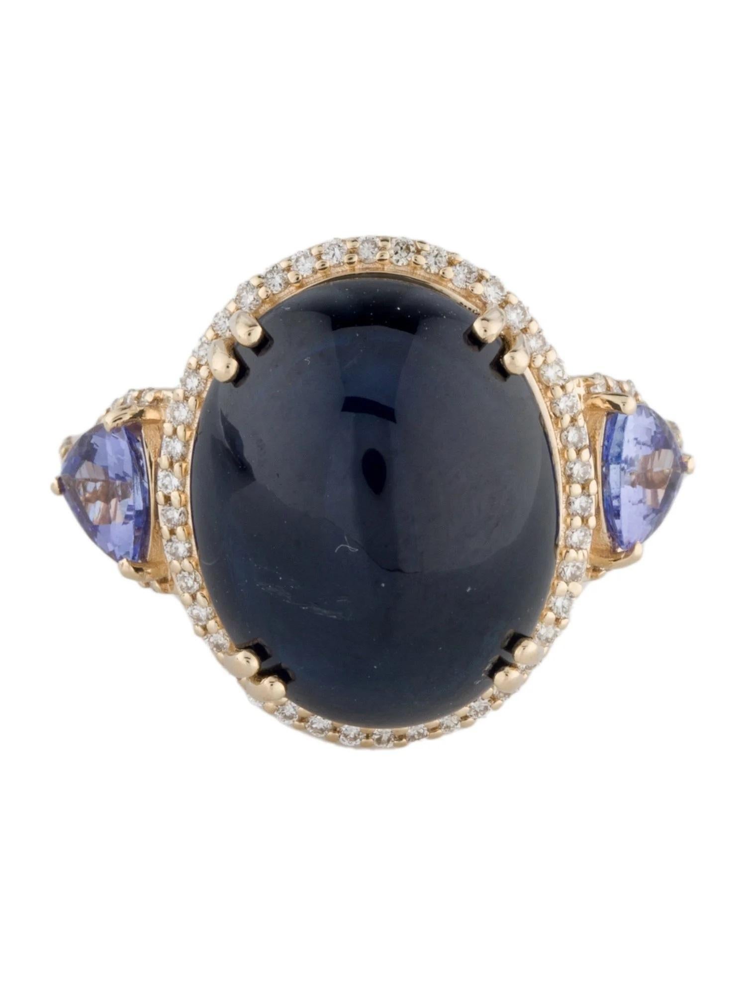 Artist 14K Yellow Gold Sapphire, Tanzanite & Diamond Cocktail Ring Size: 7 For Sale