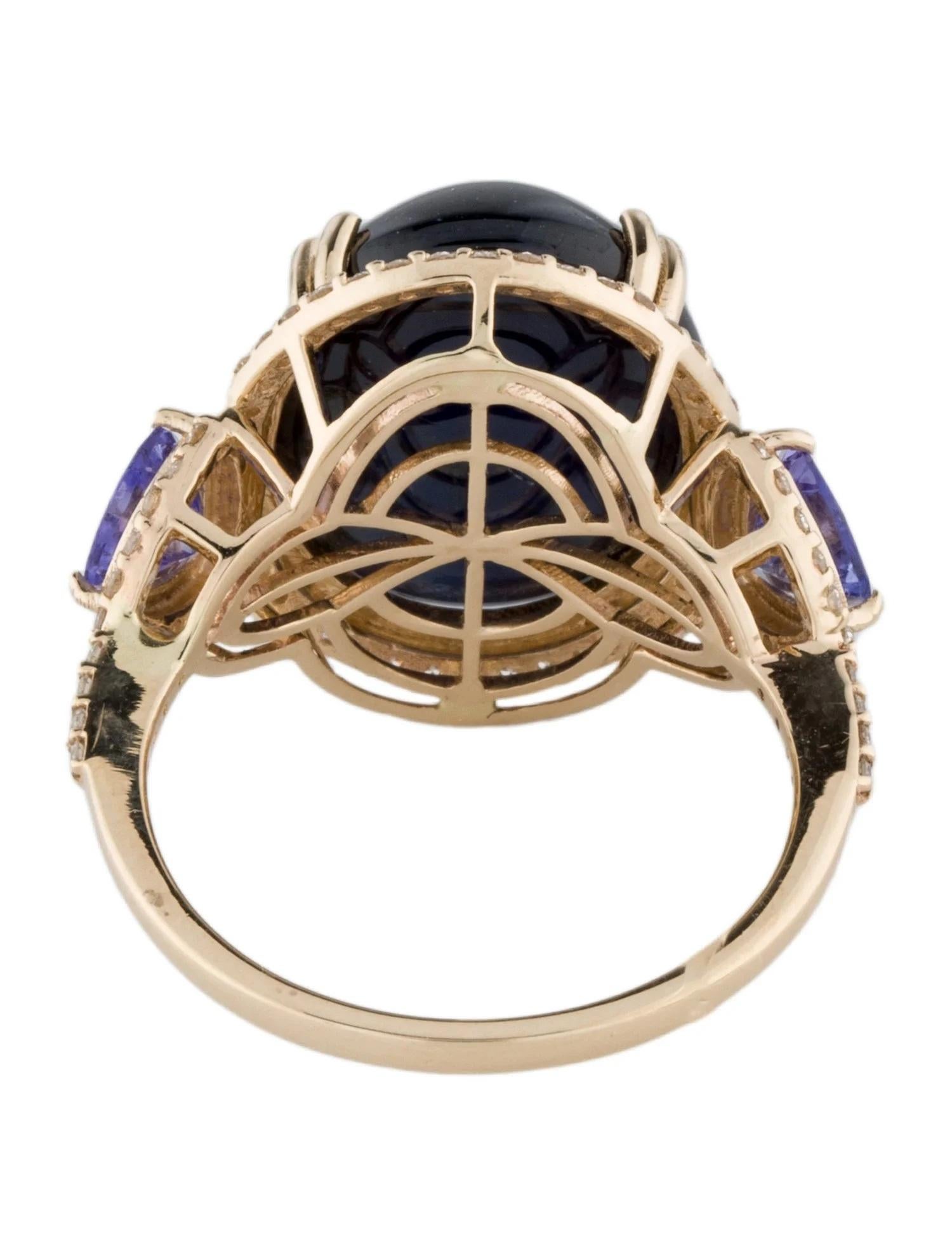 Round Cut 14K Yellow Gold Sapphire, Tanzanite & Diamond Cocktail Ring Size: 7 For Sale