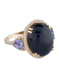 14K Yellow Gold Sapphire, Tanzanite & Diamond Cocktail Ring Size: 7