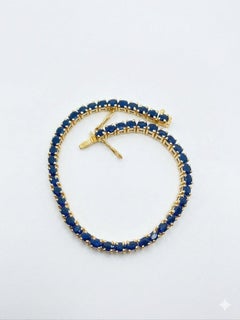 14K Yellow Gold Sapphire Tennis Bracelet 10.50 Carat Natural Sapphire Bracelet