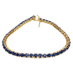 14K Yellow Gold Sapphire Tennis Bracelet 10.50 Carat Natural Sapphire Bracelet