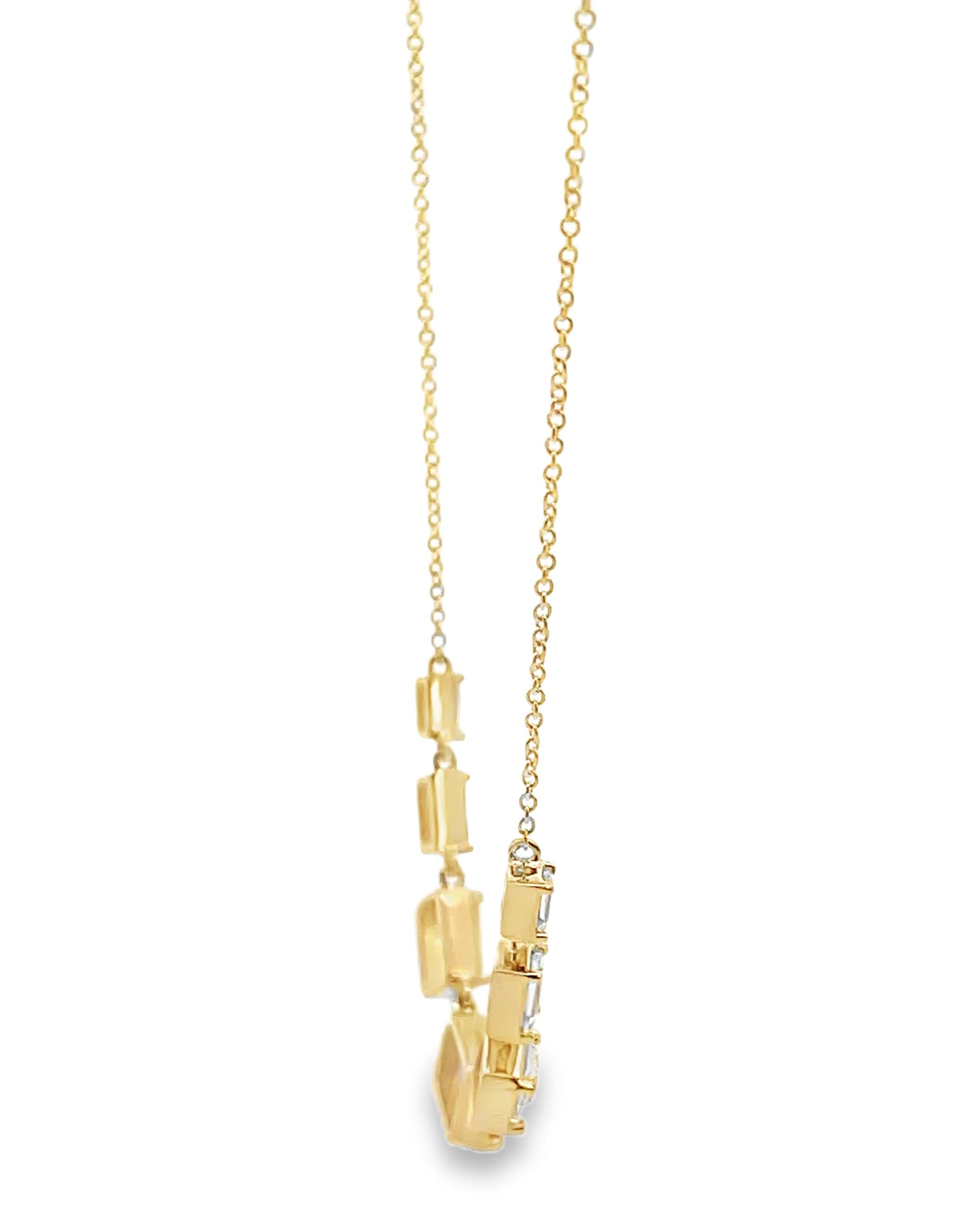 Seven Station Sapphire & White Topaz Baguette Bib Necklace in 14K Yellow Gold In New Condition For Sale In Old Tappan, NJ