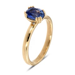 14 Karat Yellow Gold Sari Oval Blue Natural Sapphire Ring Center, 1.48 Carat