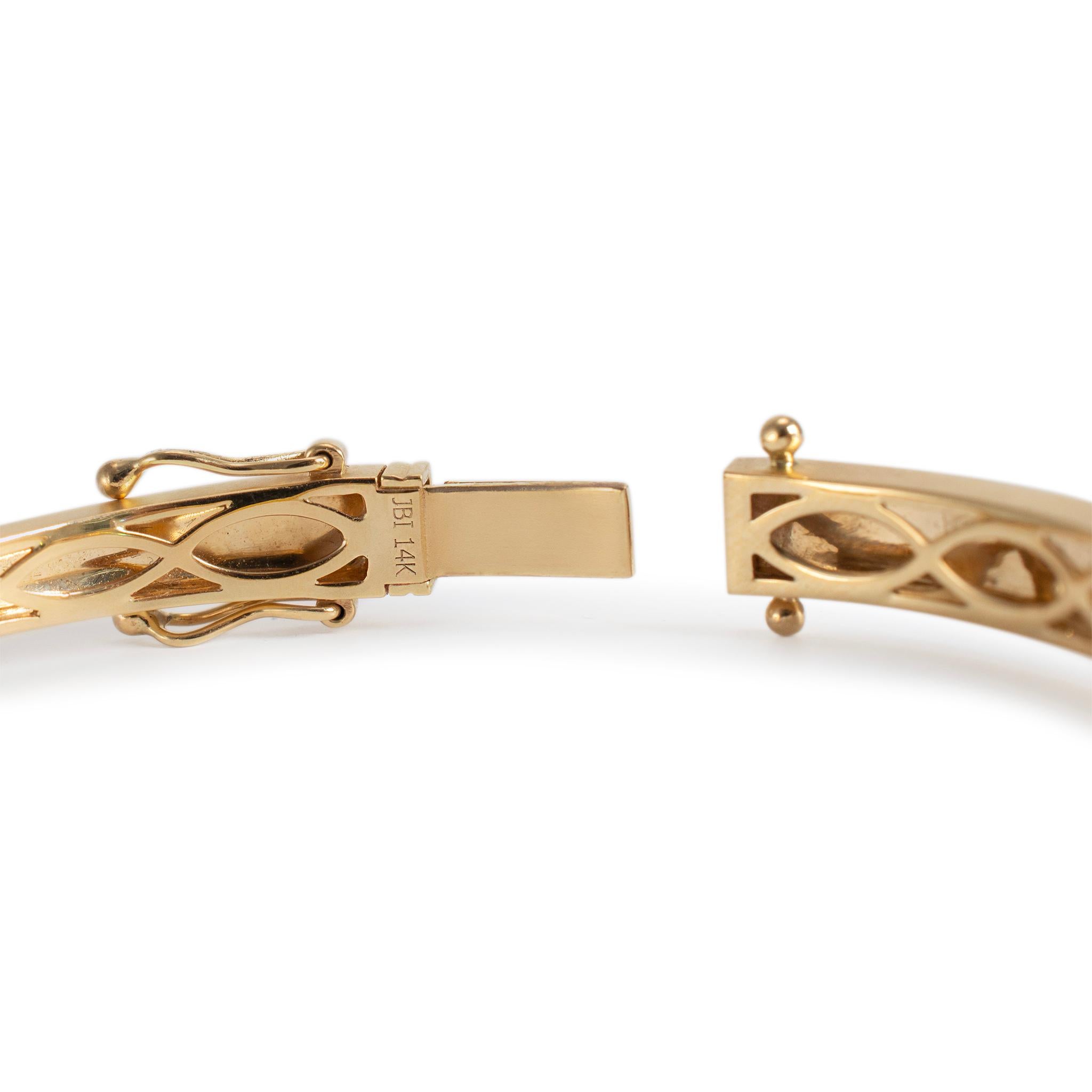 14K Yellow Gold Satin Finished Flush Set Fancy Colored Diamond Bangle Bracelet In Excellent Condition In Houston, TX