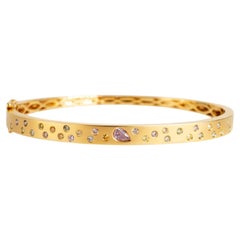 14K Yellow Gold Satin Finished Flush Set Fancy Colored Diamond Bangle Bracelet
