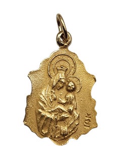 14K Yellow Gold Scapular Sacred Heart Blessed Mother Pendant #25667