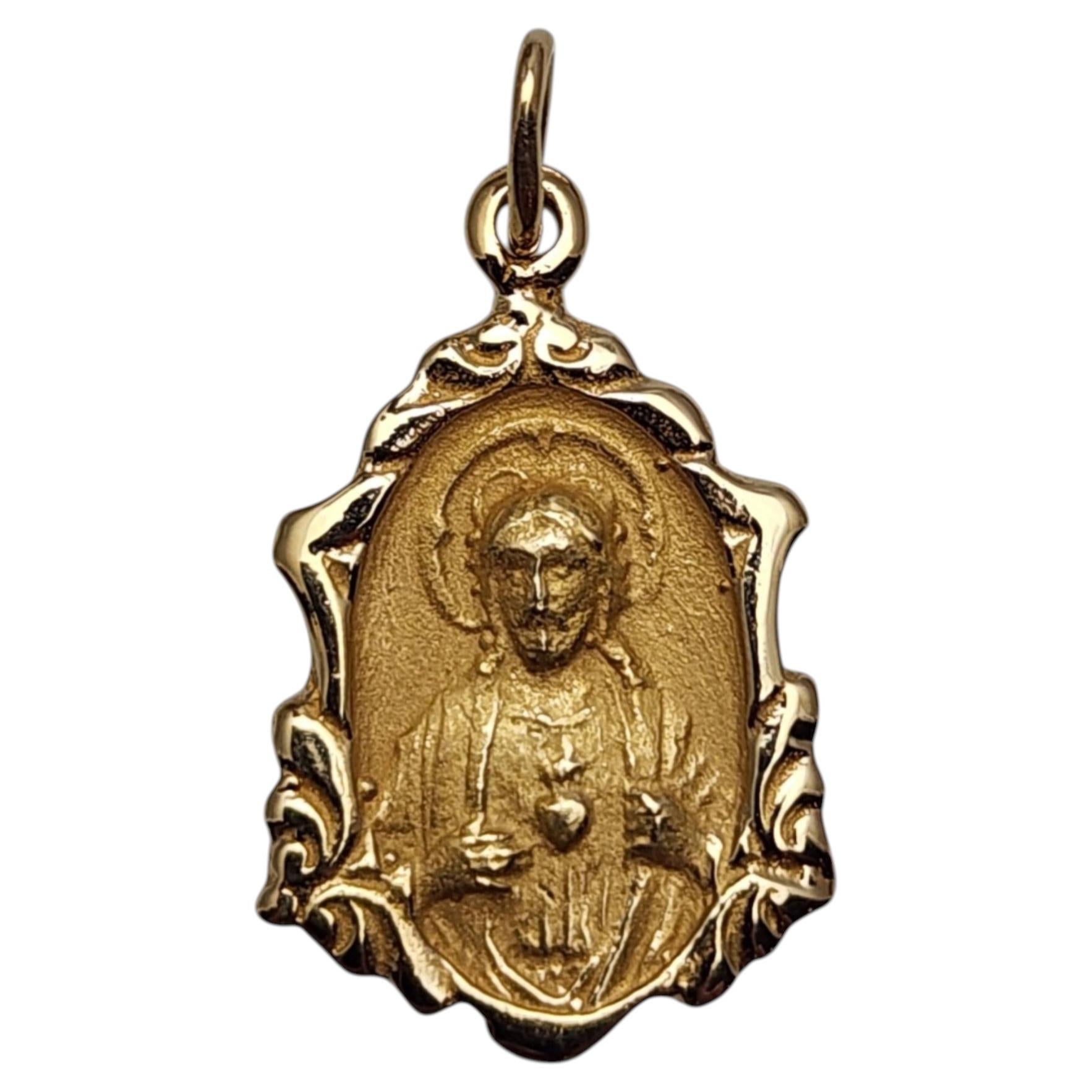 14K Yellow Gold Scapular Sacred Heart Blessed Mother Pendant #25667 For Sale