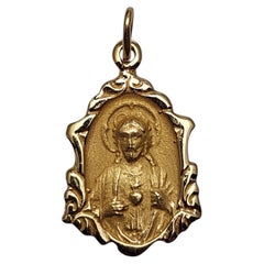 14K Yellow Gold Scapular Sacred Heart Blessed Mother Pendant #25667