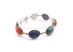 14 Karat Yellow Gold Scarab Bracelet with Semi-Precious Stones