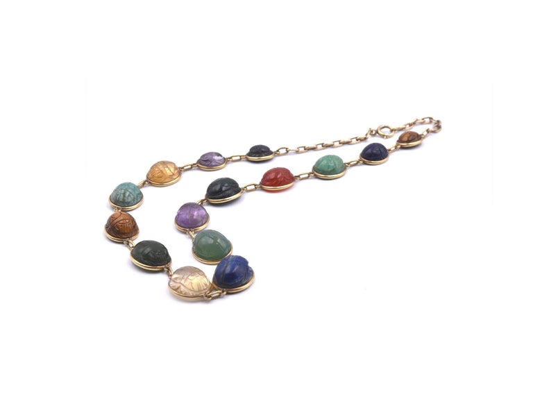 14 Karat Yellow Gold Scarab Necklace with Semi-Precious Stones at 1stDibs
