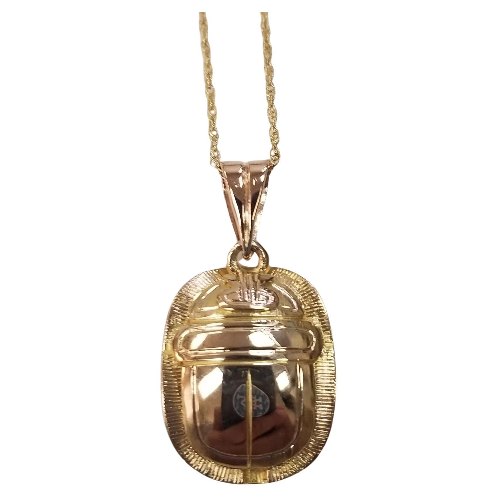 14k Yellow Gold "Scarab" Pendant and Chain