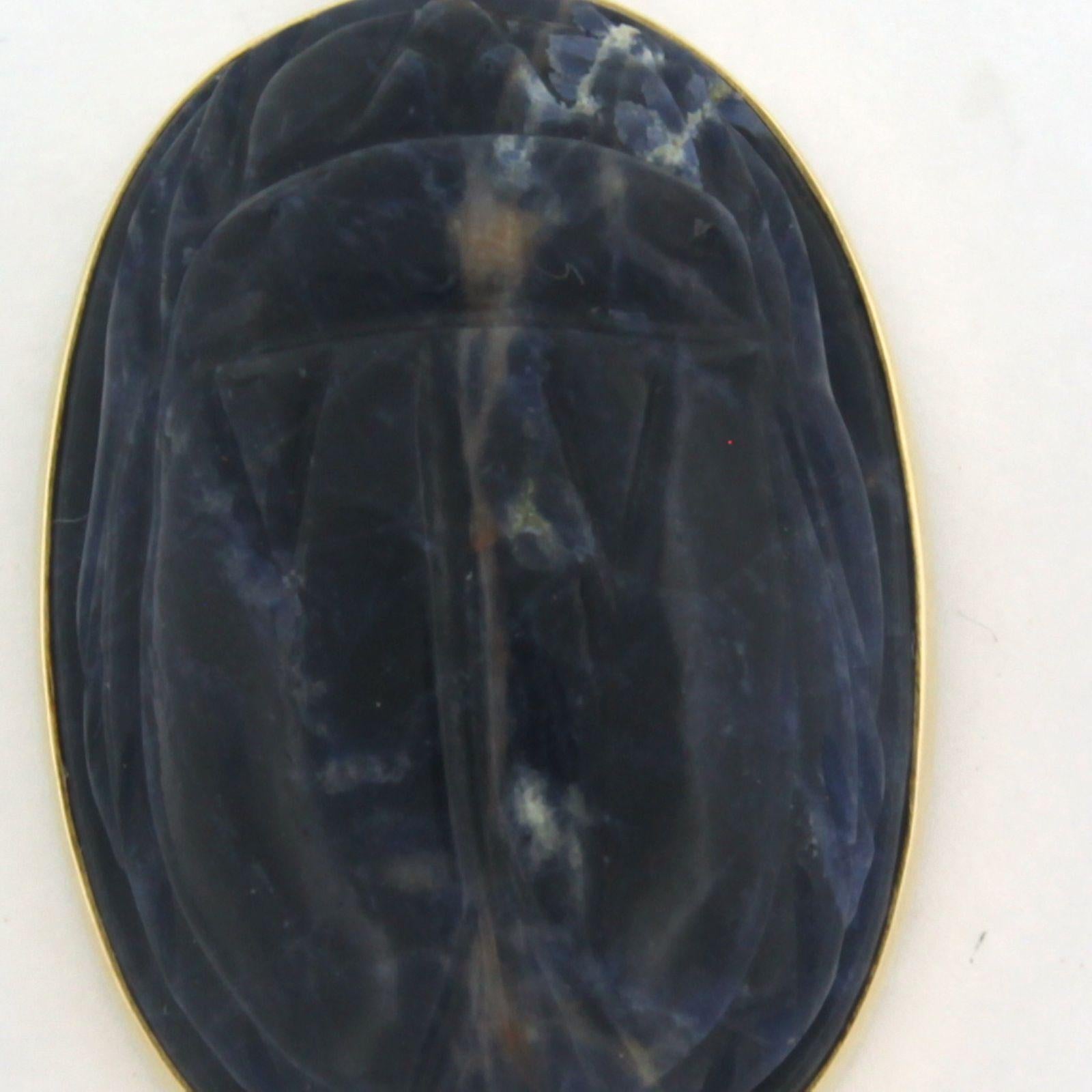 Taille cabochon Pendentif scarabée en or jaune 14 carats serti de labradorite - 10,2 grammes en vente