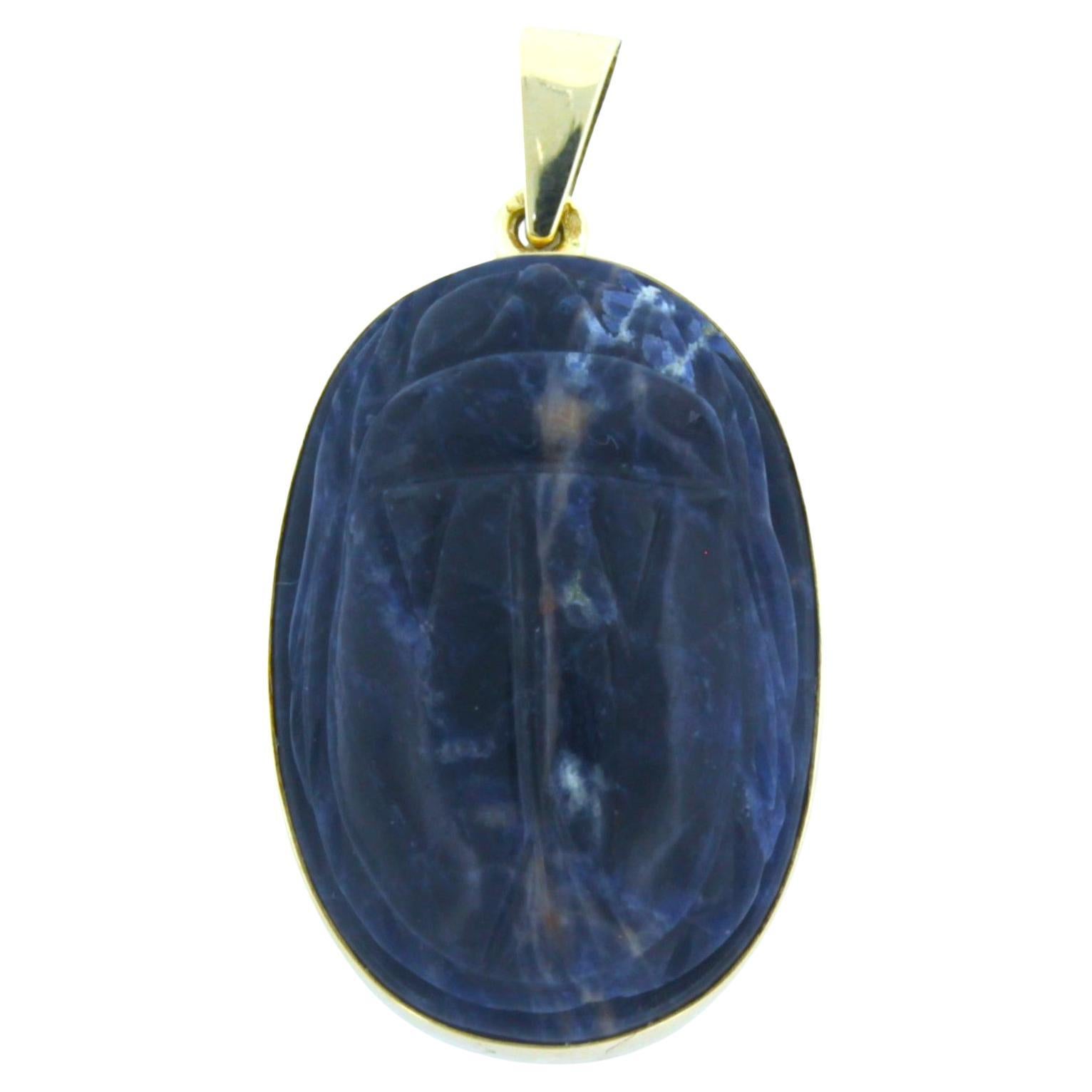 Pendentif scarabée en or jaune 14 carats serti de labradorite - 10,2 grammes