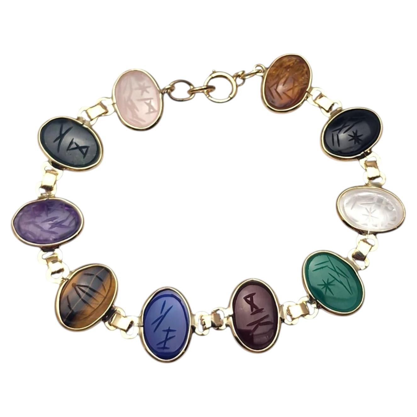 Bracciale con pietre in stile scarabeo in oro giallo 14 carati #25695