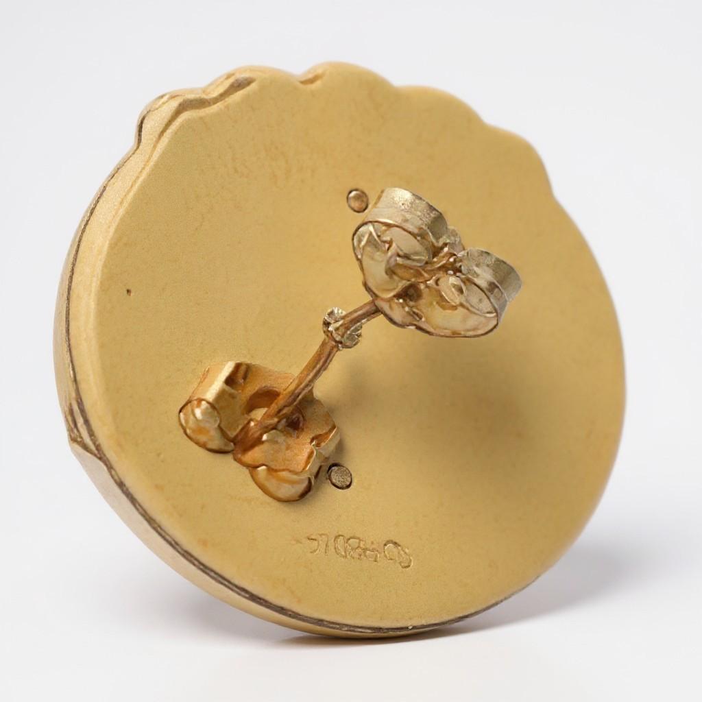 Women's 14K Yellow Gold Scroll Design Mabe Pearl Vintage Earrings For Sale