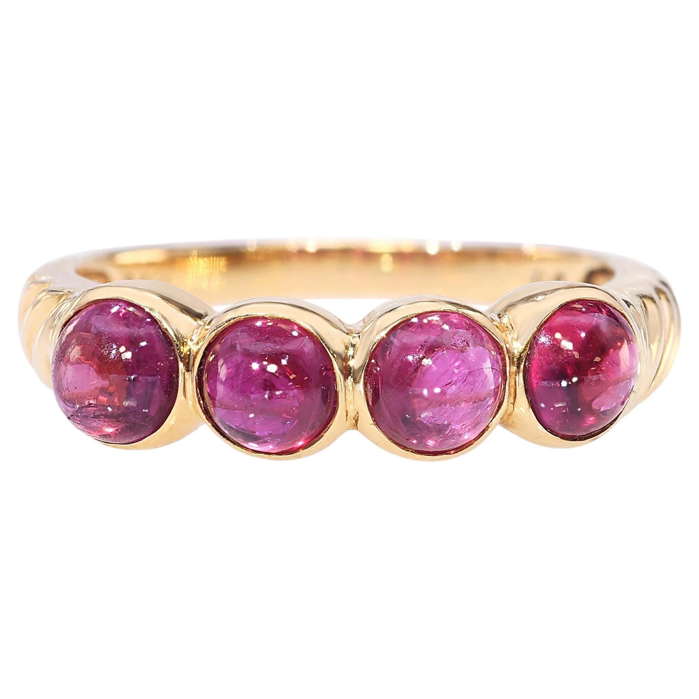 14k Yellow Gold Sculpted Cable Band 1.32ctw Pink Sapphire Cabochon Ring For Sale