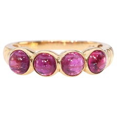 14k Yellow Gold Sculpted Cable Band 1.32ctw Pink Sapphire Cabochon Ring