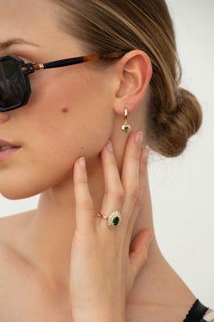 14k Yellow Gold Sea Green Tourmaline Heart Drop Hoop Earrings