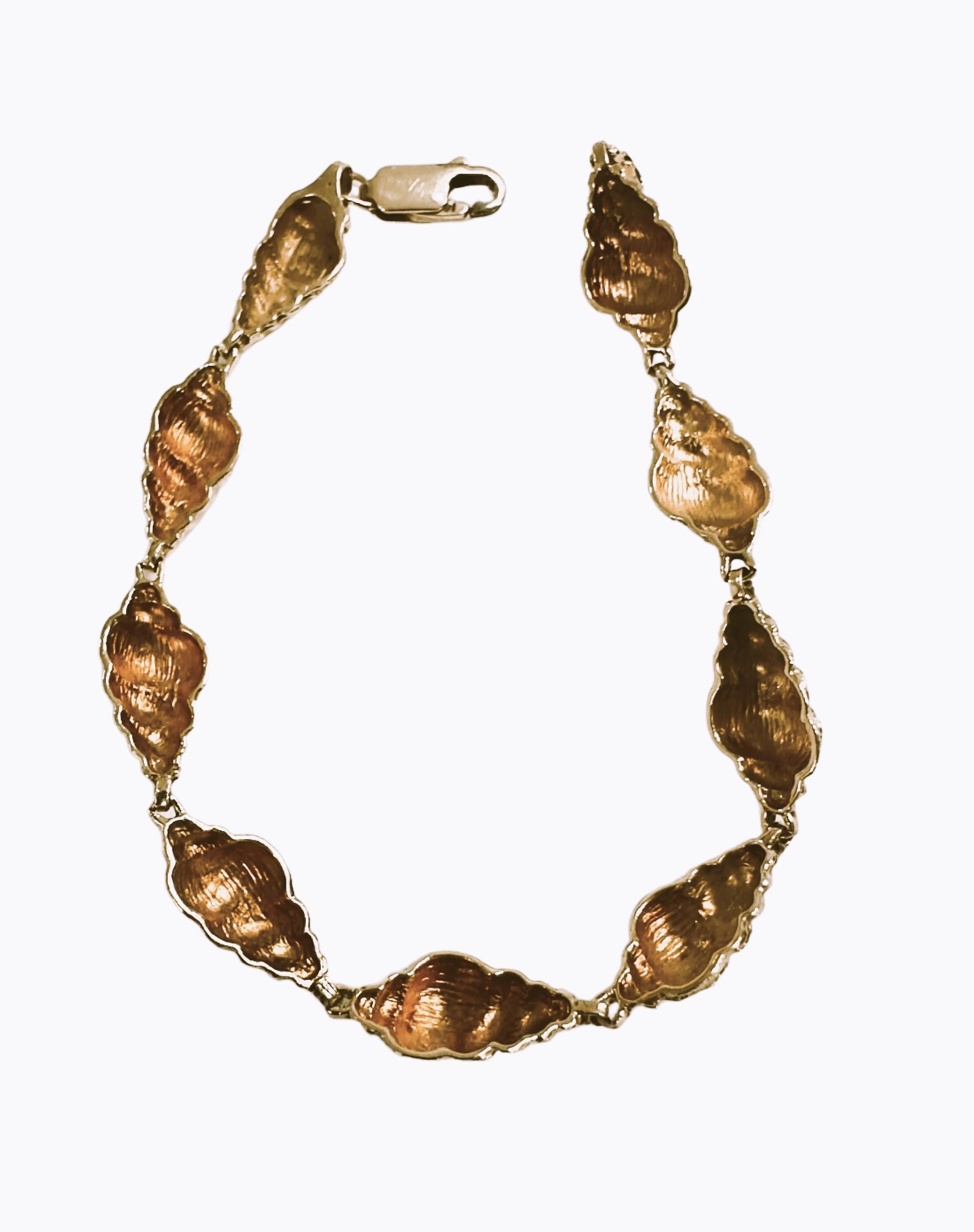 Coquillage de mer en or jaune 14k  Bracelet - 7 pouces - estampillé Pour femmes en vente