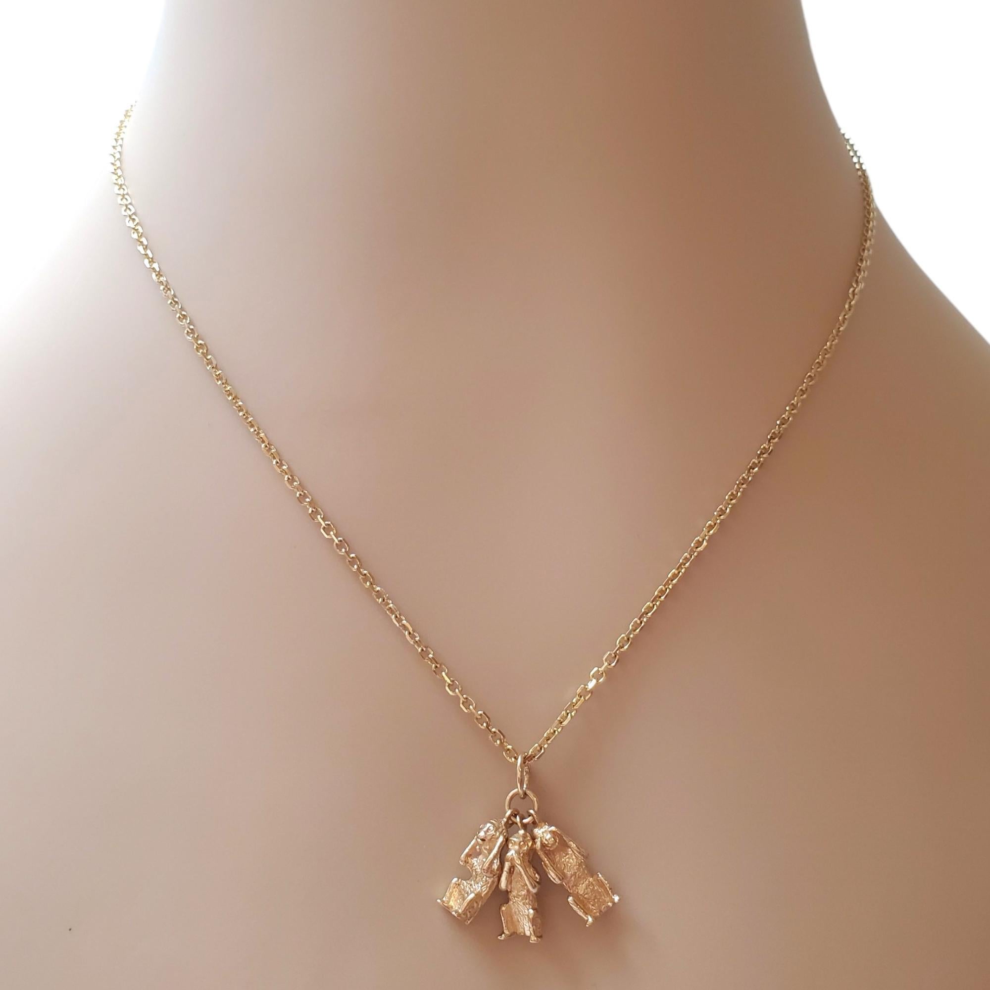 14K Yellow Gold See No Evil, Hear No Evil, Speak No Evil Charm #17497 1
