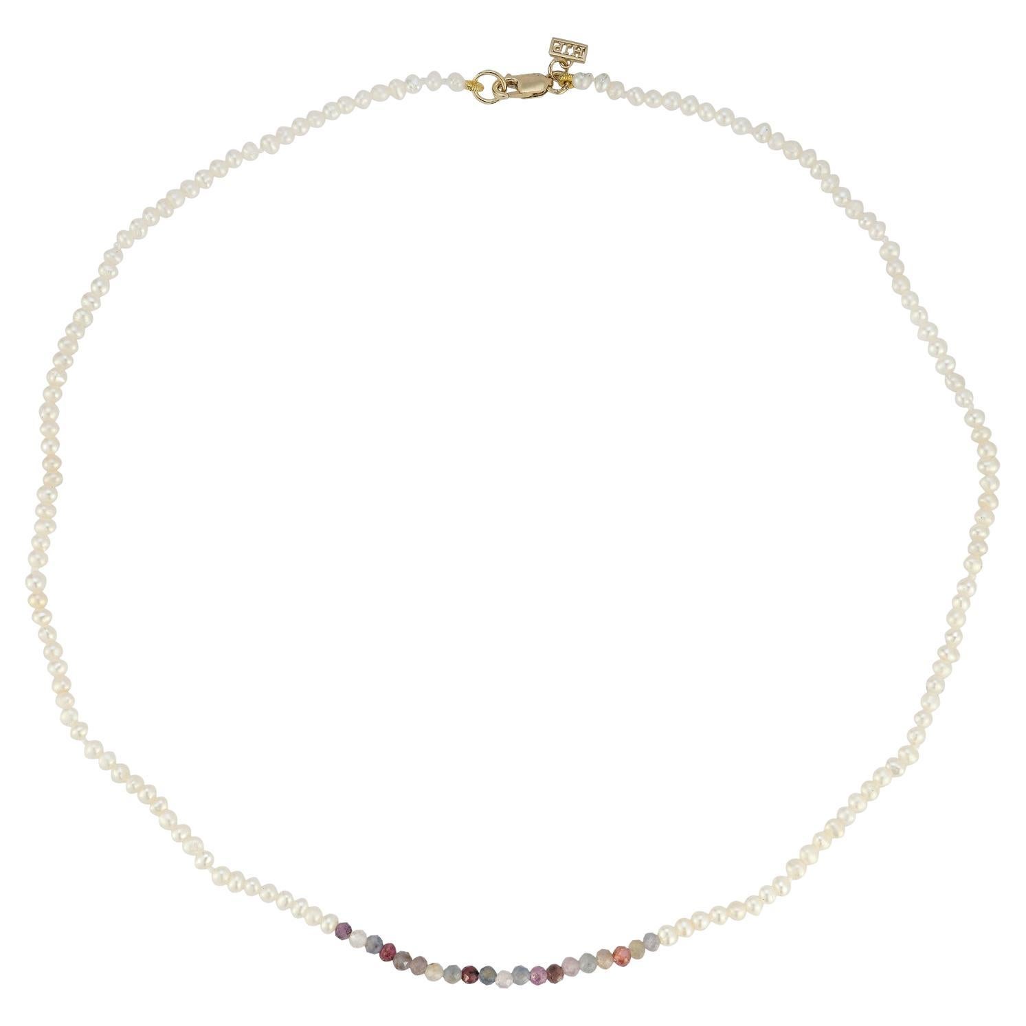 14k Yellow Gold Seedpearl Choker with Multi-Sapphire and Ruby Hi June Parker For Sale