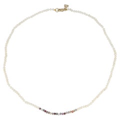 14k Yellow Gold Seedpearl Choker with Multi-Sapphire and Ruby Hi June Parker
