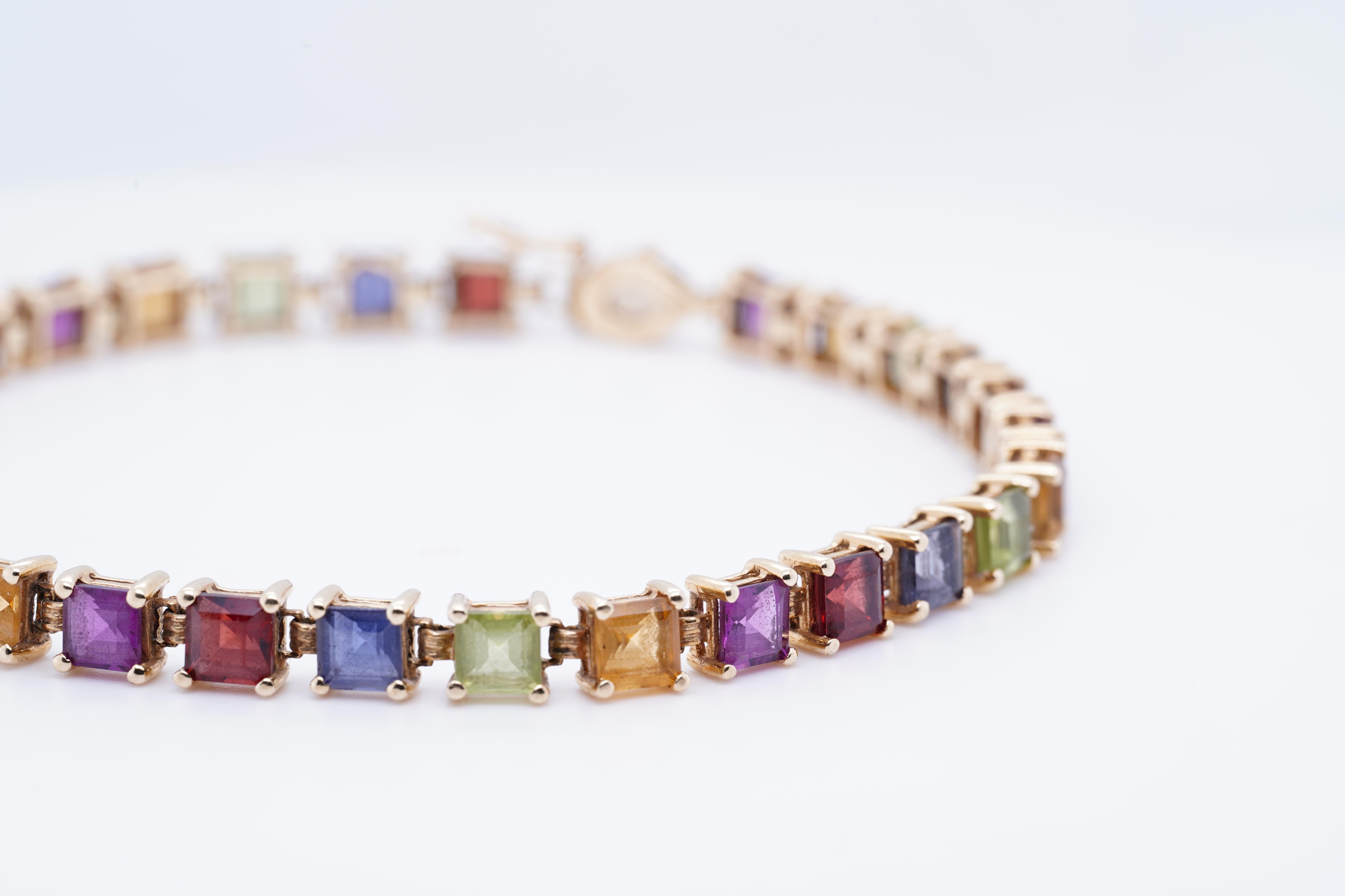 14k Yellow Gold, Semi Precious Stones Tennis Bracelet For Sale at