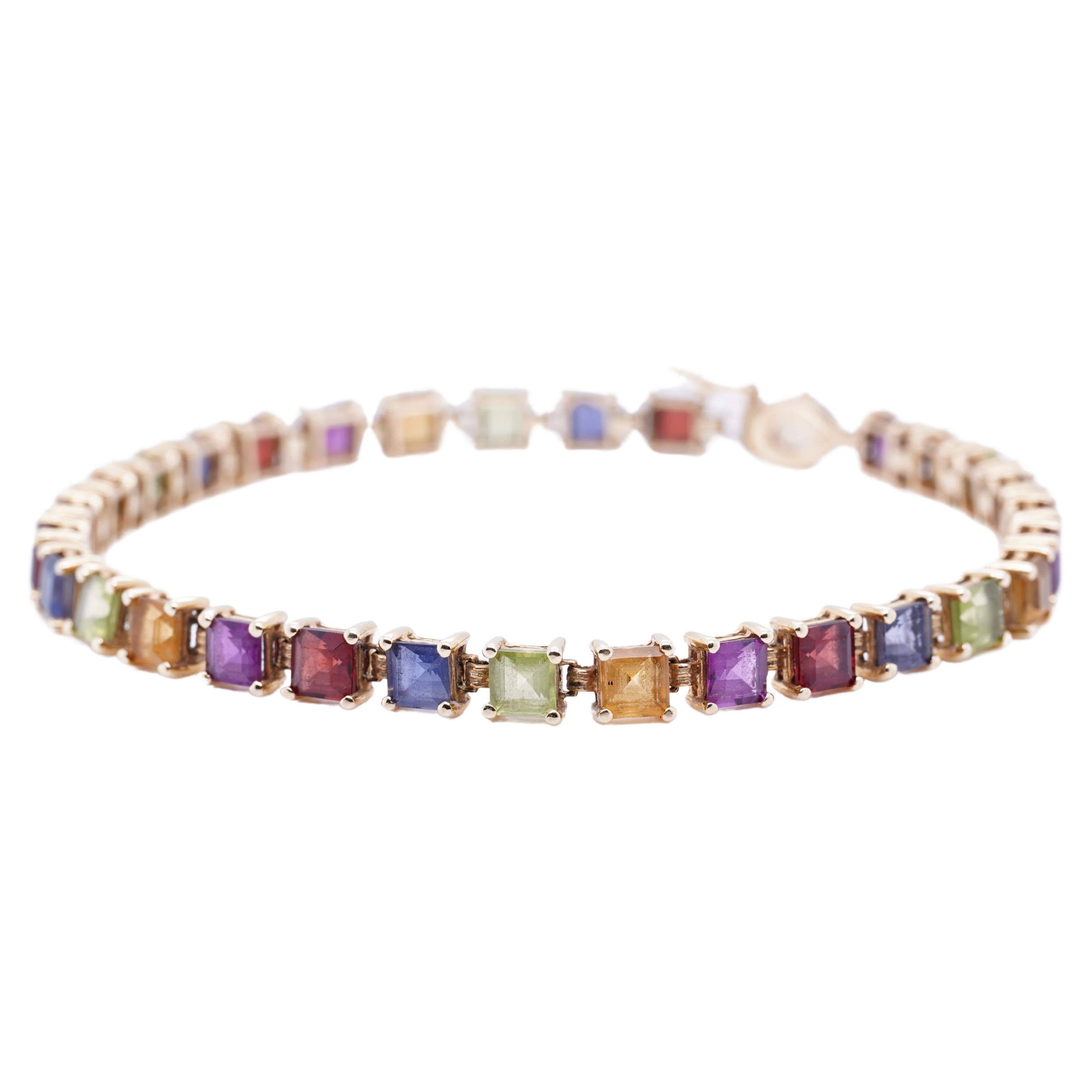 Multi Colored Semi Precious Faceted Stone Bracelet For Sale at 1stDibs