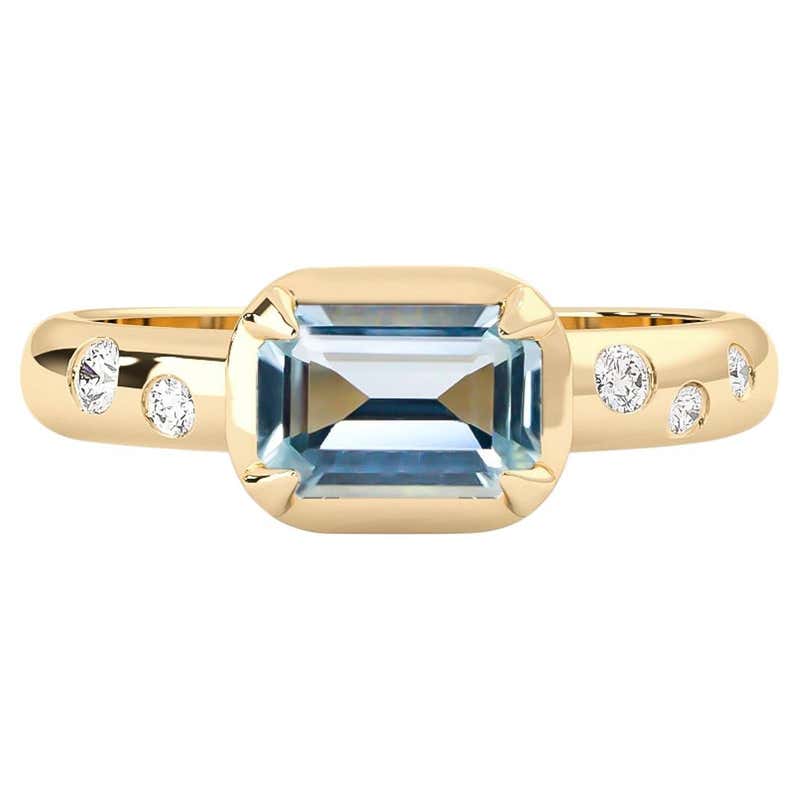 3.58 Carats Impressive Natural Aquamarine and Diamond 14K Yellow Gold ...
