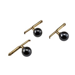 14K Yellow Gold Set of 3 Hematite Tuxedo Studs #22440