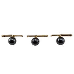 14K Yellow Gold Set of 3 Hematite Tuxedo Studs #22440