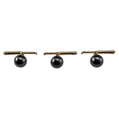 14K Yellow Gold Set of 3 Hematite Tuxedo Studs #22440