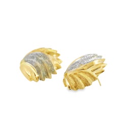 14k Yellow Gold Shell Earrings with Brushed Silver and Gold