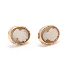 14 Karat Yellow Gold and Shell Lady Cameo Stud Earrings