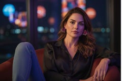 14K Yellow Gold Shepherd Hoop Earrings with Diamond, Yellow Sapphire, Ruby & Opa