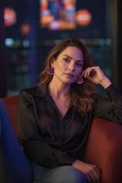 14K Yellow Gold Diamond Ruby Opalite Tassel Hoop Earrings