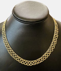 14K Yellow Gold Shimmering Diamond Cut Weave Necklace 8.82 Grams - 17"