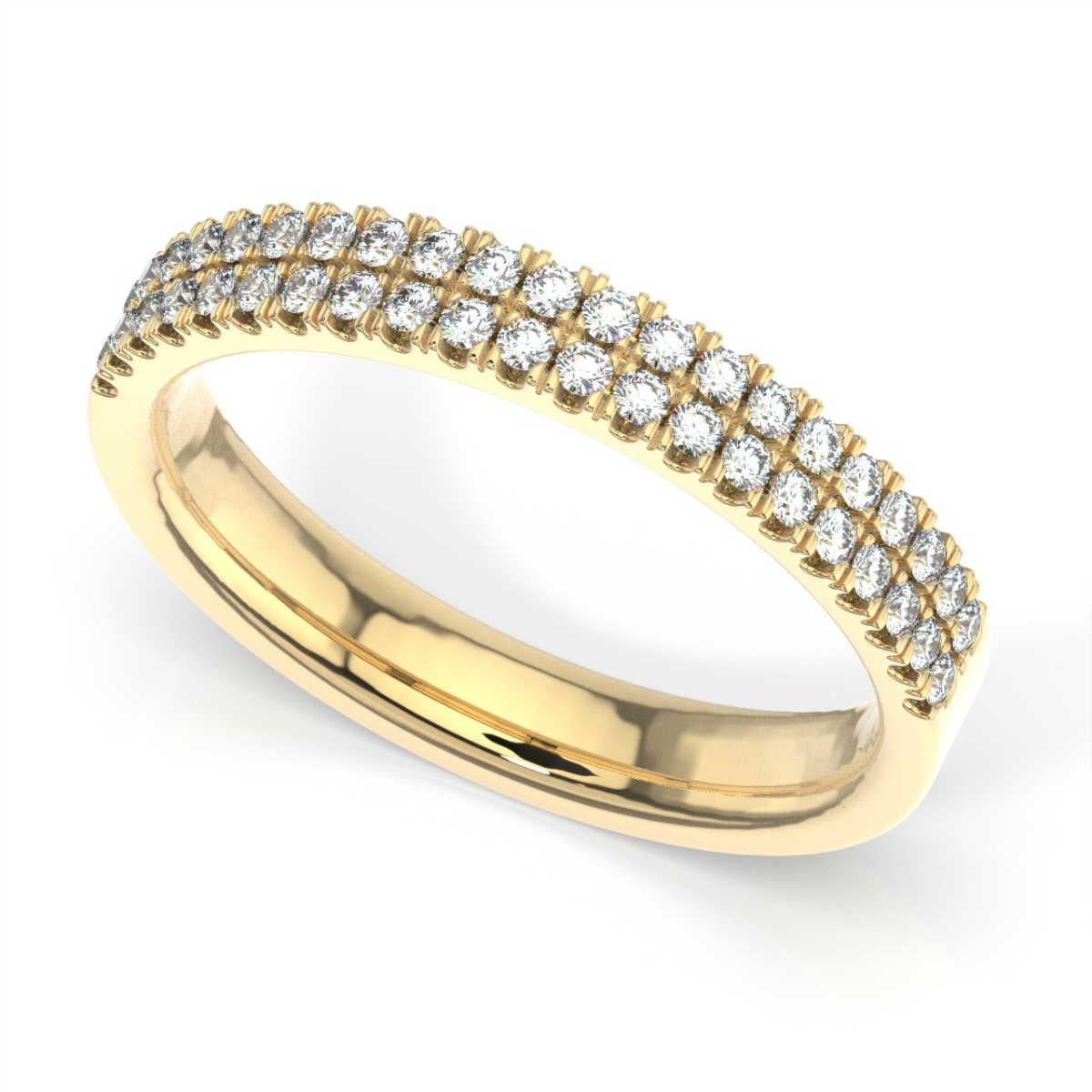 Taille ronde Shiran Bague en or jaune 14 carats à deux rangées de diamants de 3,3 carats en vente