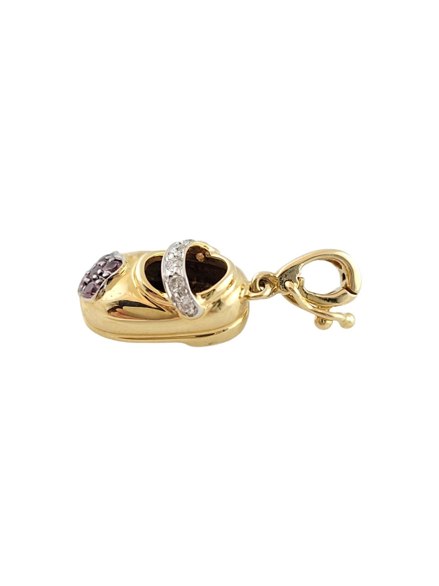 Round Cut 14k Yellow Gold Shoe Charm with Diamonds & Purple Stones For Sale
