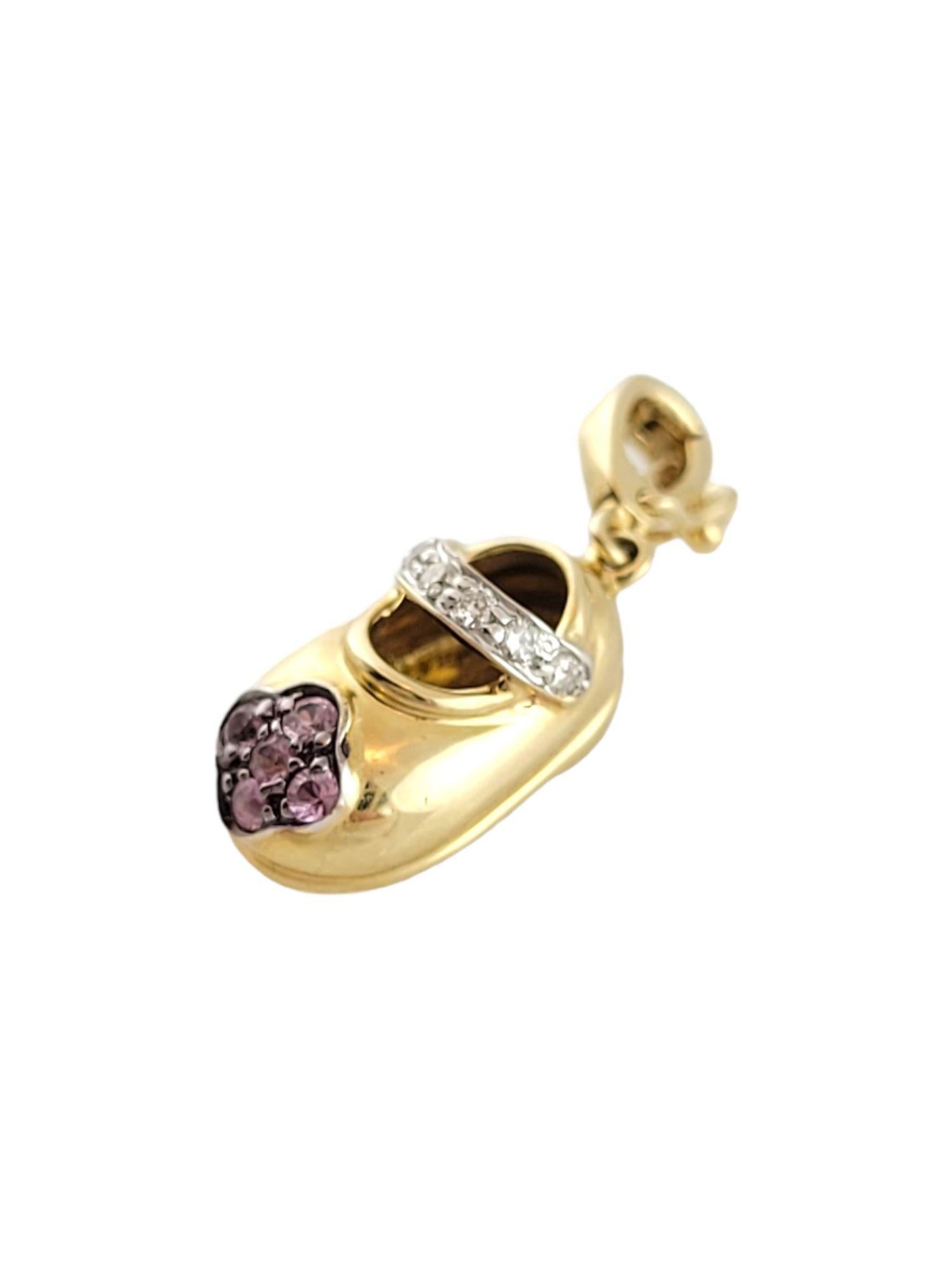 14k Yellow Gold Shoe Charm with Diamonds & Purple Stones In Good Condition For Sale In Washington Depot, CT