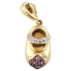 Chaussures à breloque en or jaune 14 carats avec diamants et pierres violettes