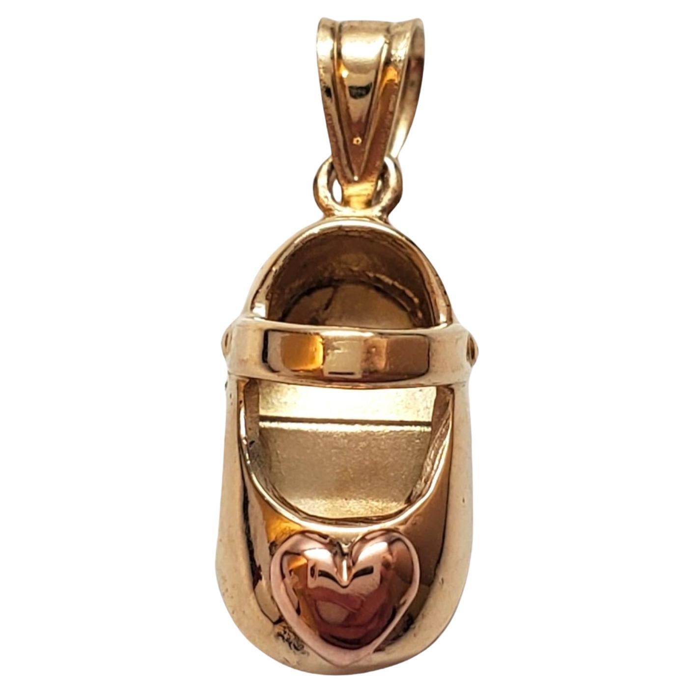 14K Yellow Gold Shoe Charm with Rose Gold Heart #18070