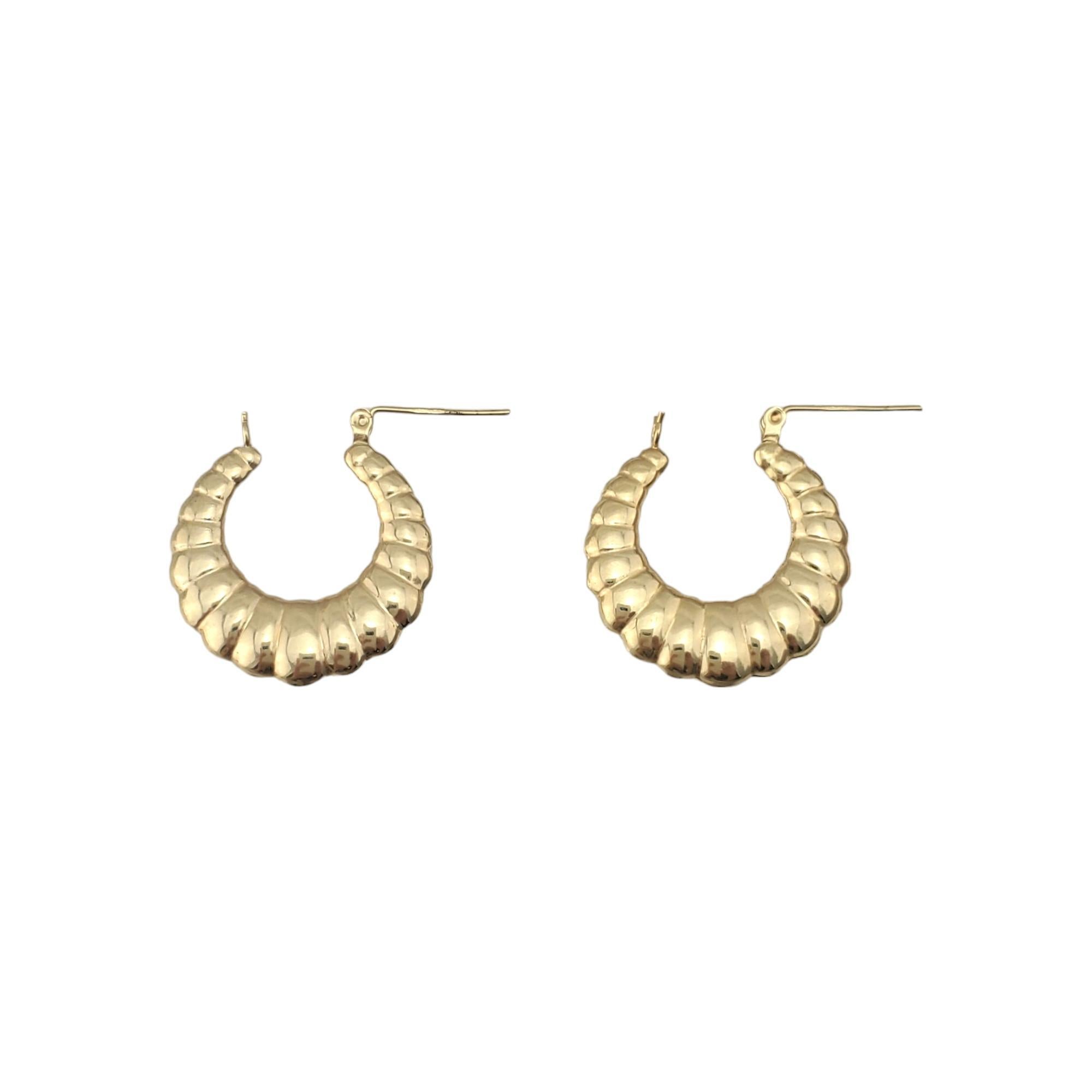 14K Yellow Gold Shrimp Style Hoop Earrings #18434 In Good Condition In Washington Depot, CT
