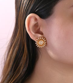 SI/H Natural Diamond 14 Karat Yellow Gold Sunflower Statement Stud Earrings