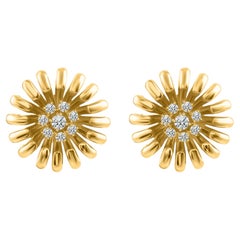 SI/H Natural Diamond 14 Karat Yellow Gold Sunflower Statement Stud Earrings